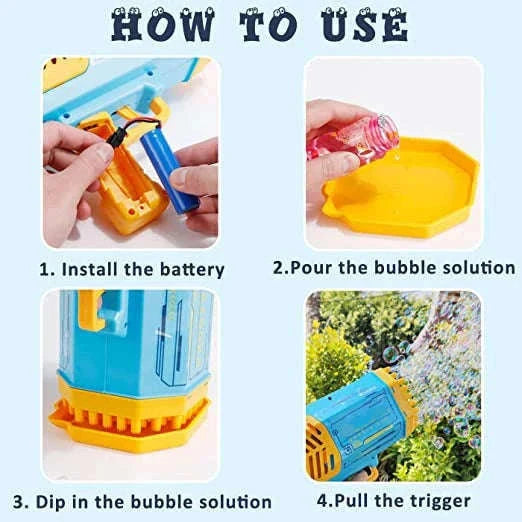 69-Hole Bubble Gun with Lights and Rechargeable Power-Rabbit