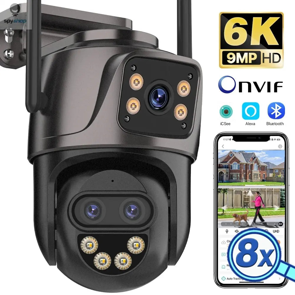 6K 9MP HD IP Camera Outdoor Three-Lens External WiFi Camera 4K/2K Dual Screen Security PTZ Cam Auto Tracking Surveillance iCSee Spy-shop.com