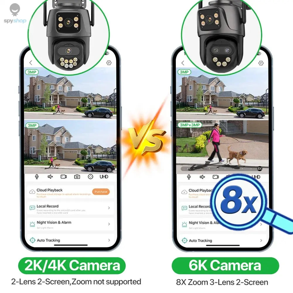 6K 9MP HD IP Camera Outdoor Three-Lens External WiFi Camera 4K/2K Dual Screen Security PTZ Cam Auto Tracking Surveillance iCSee Spy-shop.com