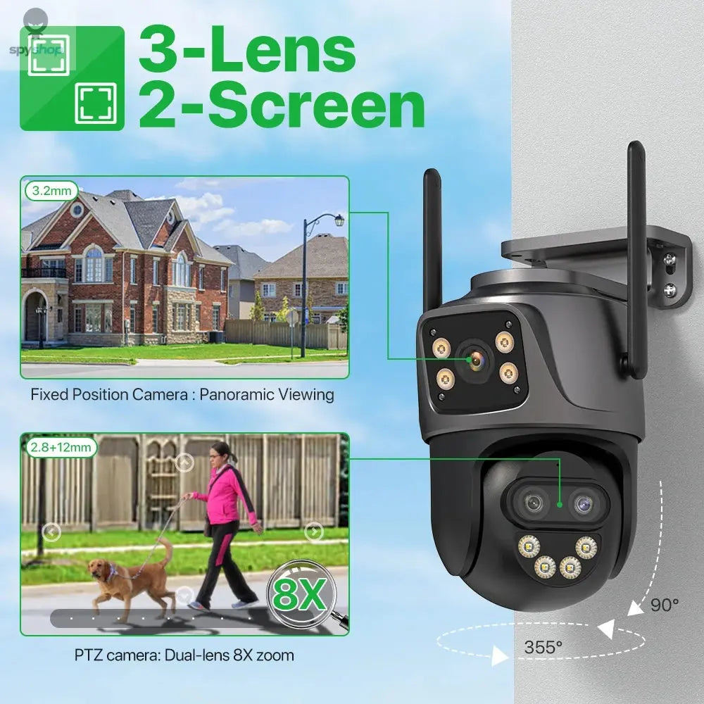 6K 9MP HD IP Camera Outdoor Three-Lens External WiFi Camera 4K/2K Dual Screen Security PTZ Cam Auto Tracking Surveillance iCSee Spy-shop.com