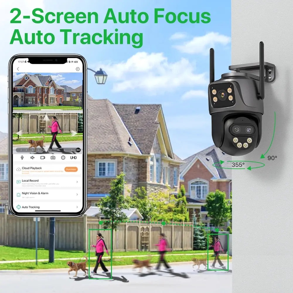 6K 9MP HD IP Camera Outdoor Three-Lens External WiFi Camera 4K/2K Dual Screen Security PTZ Cam Auto Tracking Surveillance iCSee Spy-shop.com