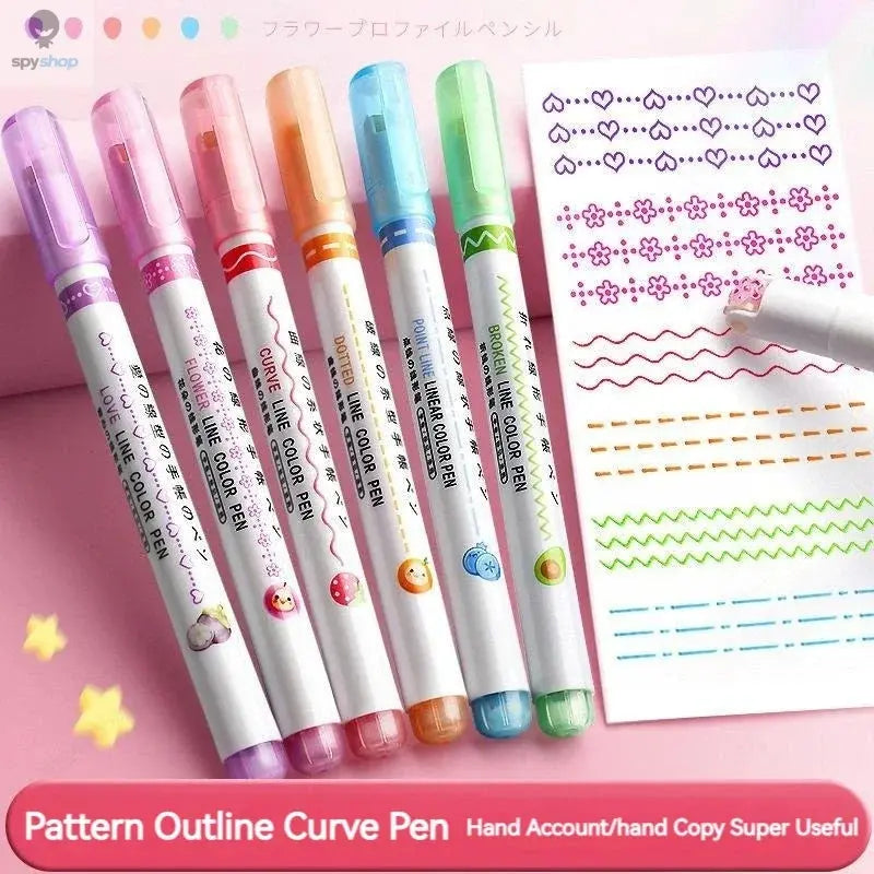 6Pcs/Set Flower Line Shape Highlighter Pen Roller Tip Curve Liner Marker Kawaii Korean Stationery School Office Supplies Gifts Spy-shop.com