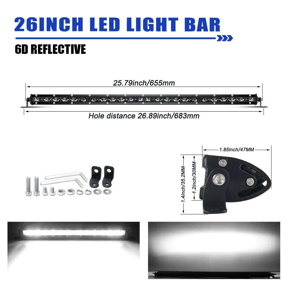 6D Ultra Slim Single Row LED Light Bar 6000K White-20inch 1pcs
