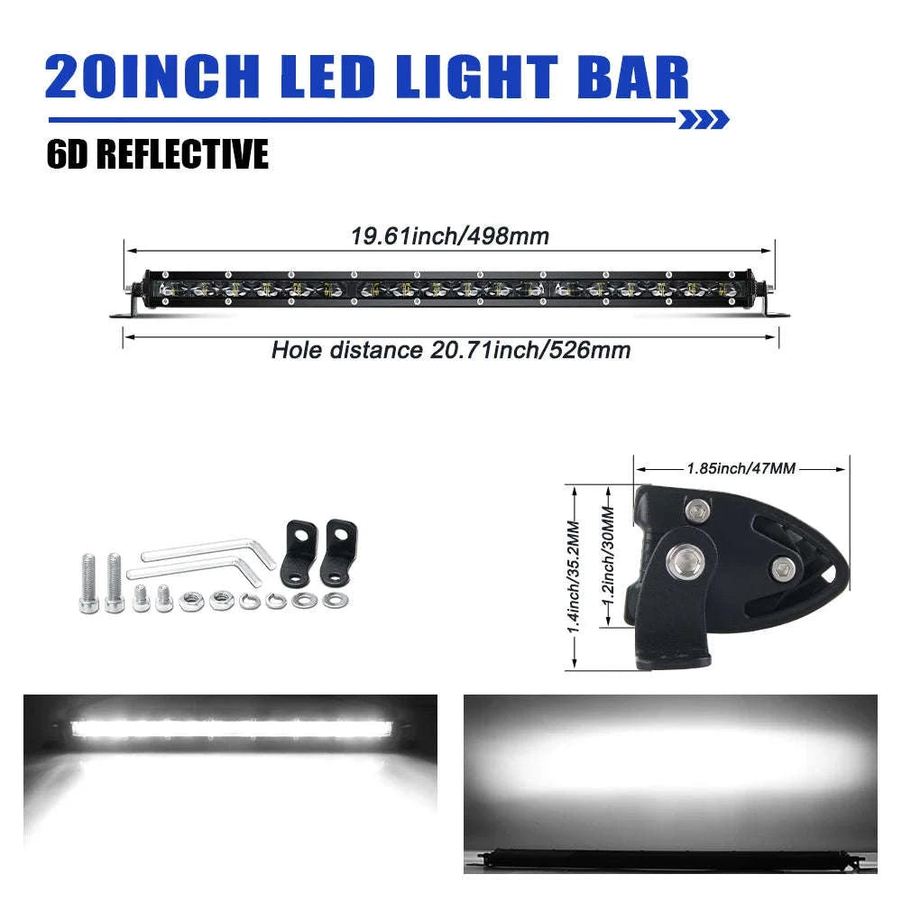 6D Ultra Slim Single Row LED Light Bar 6000K White for Off-Road Use-26inch 1pcs / China Mainland