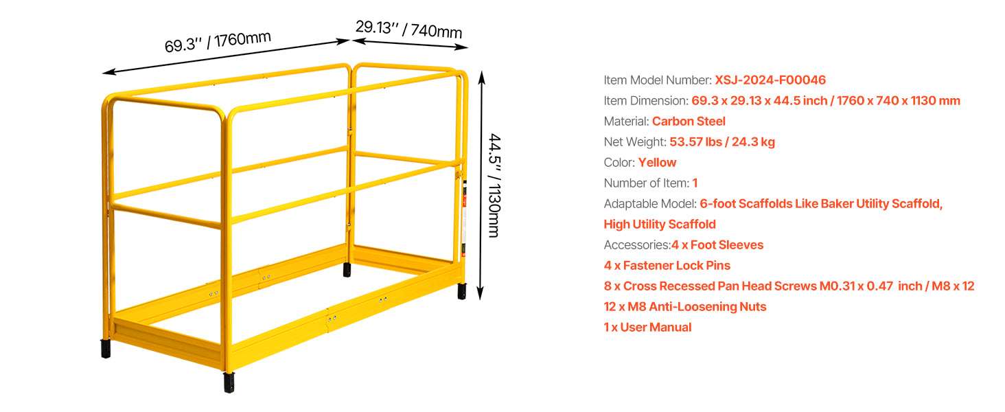 6ft Scaffolding Safety Guardrail System with Carbon Steel Frame-Leveling Jacks 4pcs / United States