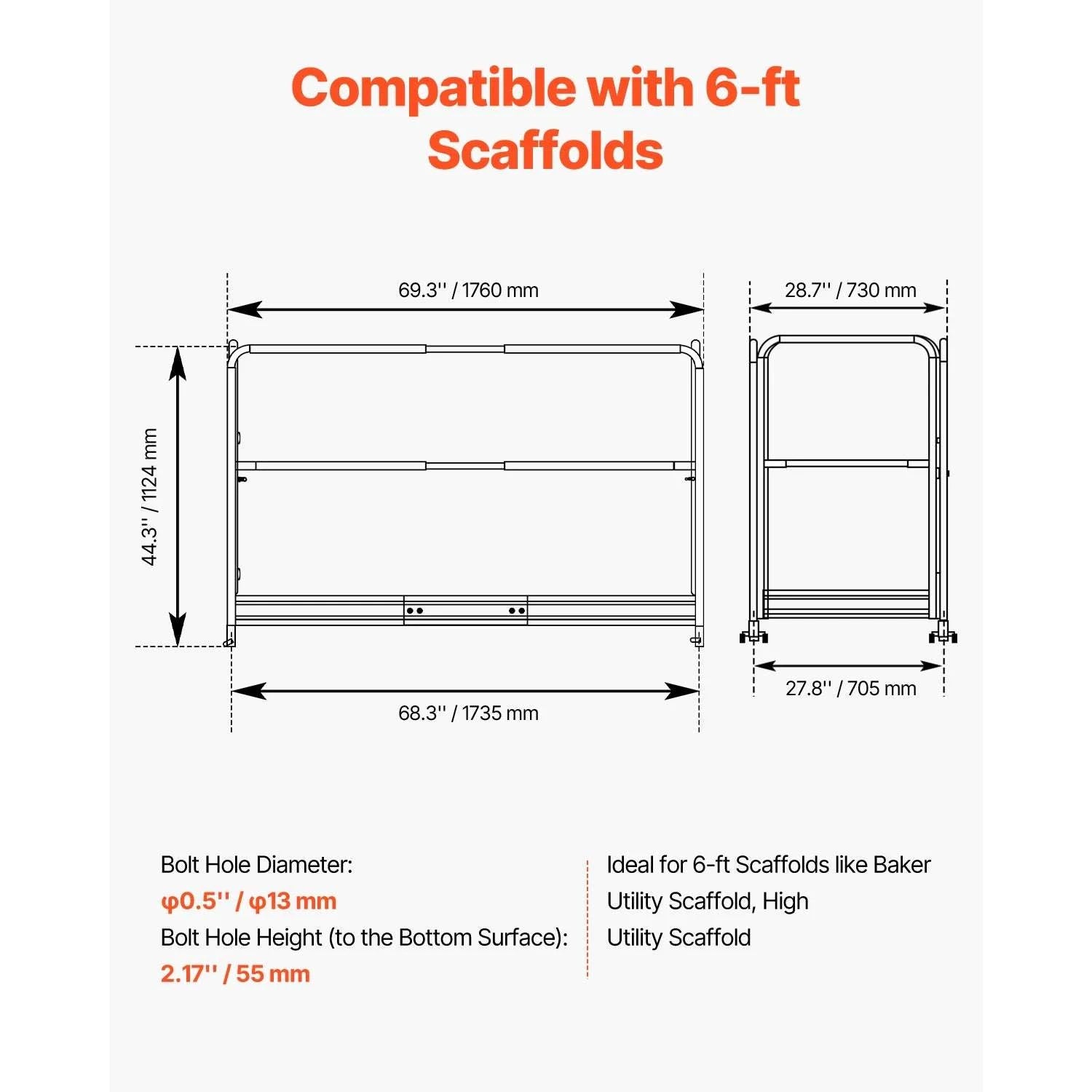 6ft Scaffolding Safety Guardrail System with Carbon Steel Frame-Leveling Jacks 4pcs / United States