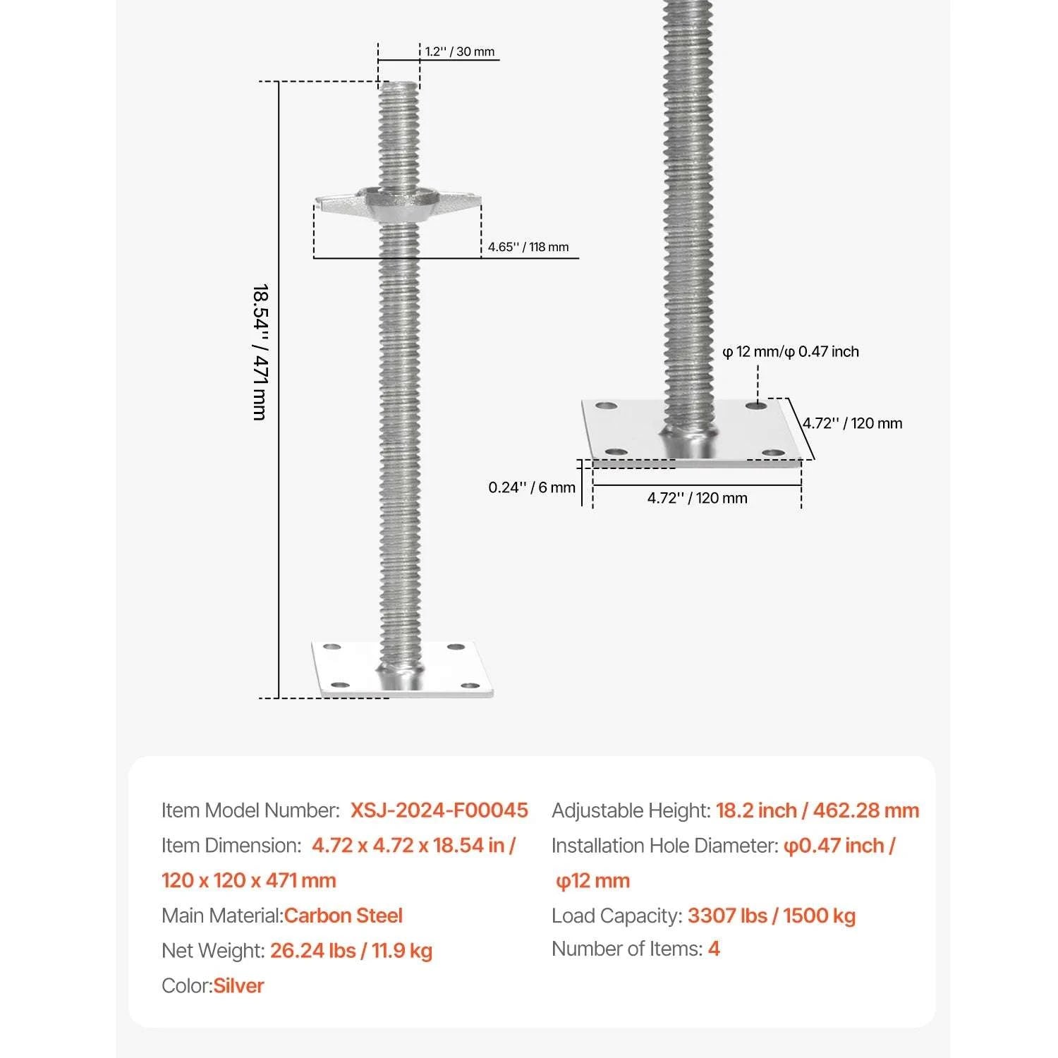 6ft Scaffolding Safety Guardrail System with Carbon Steel Frame-Leveling Jacks 4pcs / United States