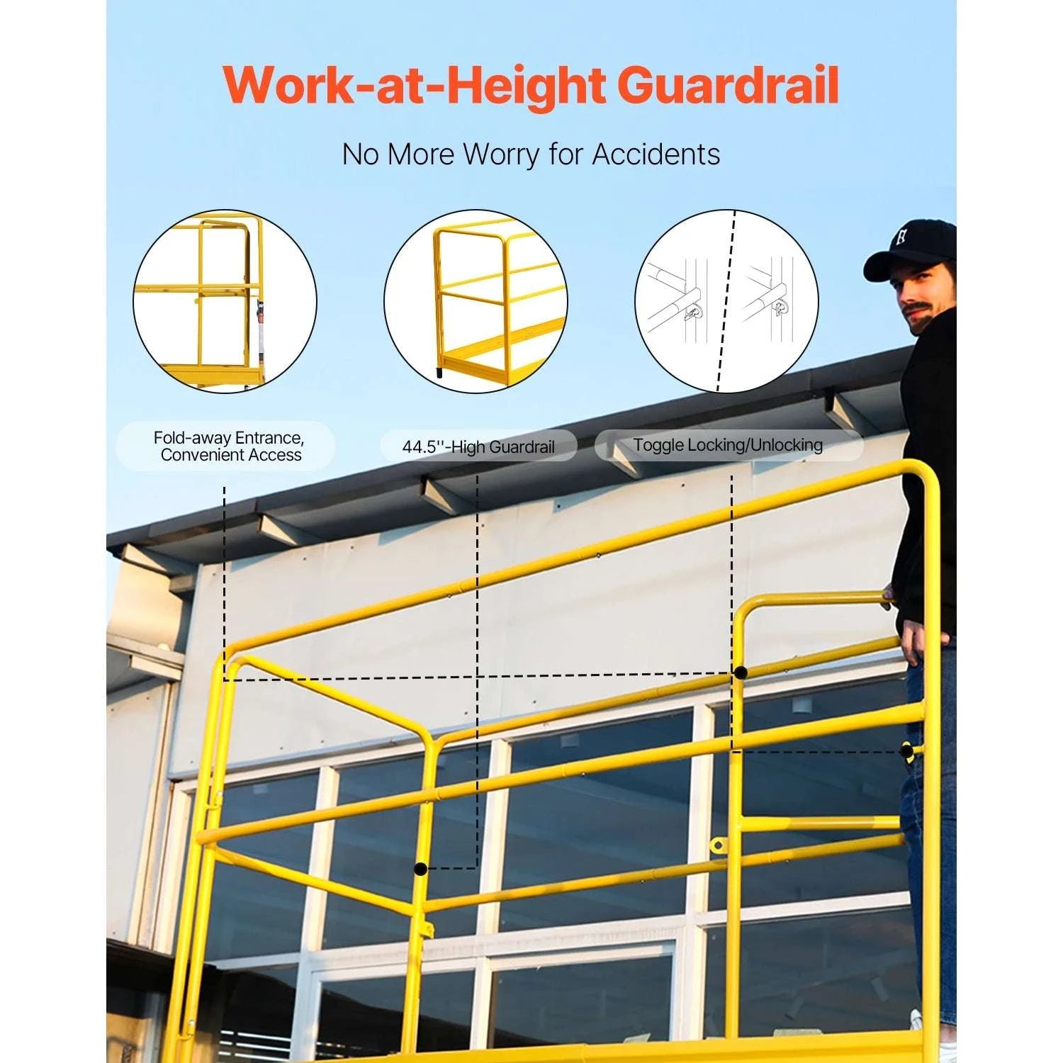 6ft Scaffolding Safety Guardrail System with Carbon Steel Frame-Leveling Jacks 4pcs / United States