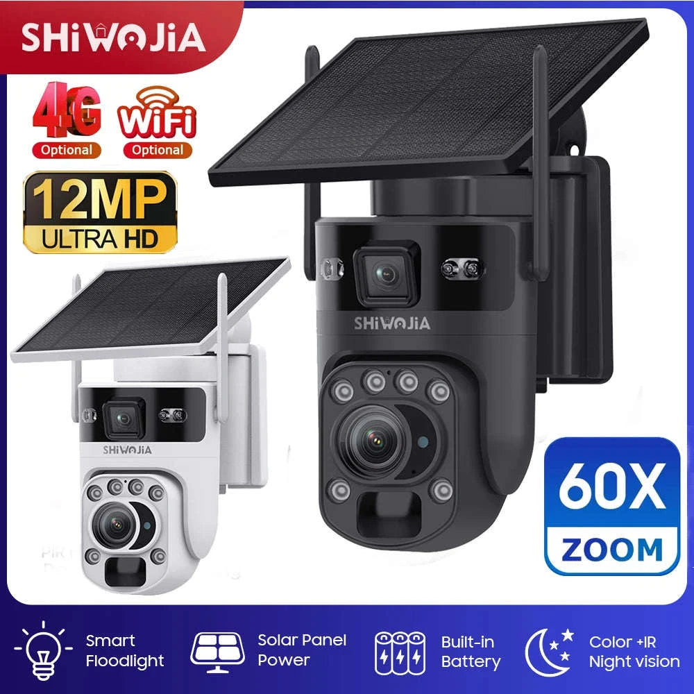 6K 12MP 4G/WiFi Solar Battery Security Camera 60X Zoom PTZ Outdoor-Black WIFI  32GB