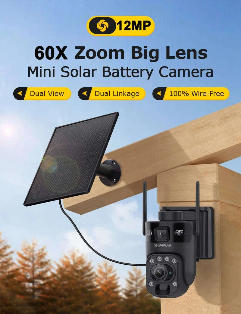6K 12MP 4G/WiFi Solar Battery Security Camera 60X Zoom PTZ Outdoor-Black WIFI  32GB
