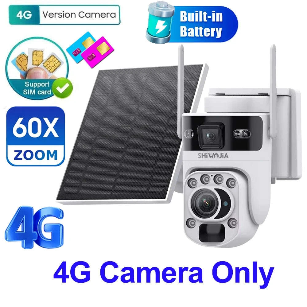6K 12MP 4G/WiFi Solar Battery Security Camera 60X Zoom PTZ Outdoor-Black WIFI  32GB