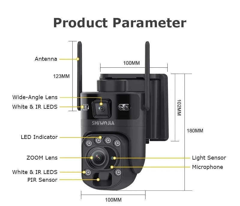 6K 12MP 4G/WiFi Solar Battery Security Camera 60X Zoom PTZ Outdoor-Black WIFI  32GB
