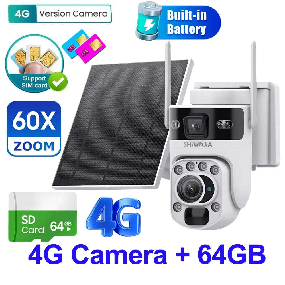 6K 12MP 4G/WiFi Solar Battery Security Camera 60X Zoom PTZ Outdoor-Black WIFI  32GB