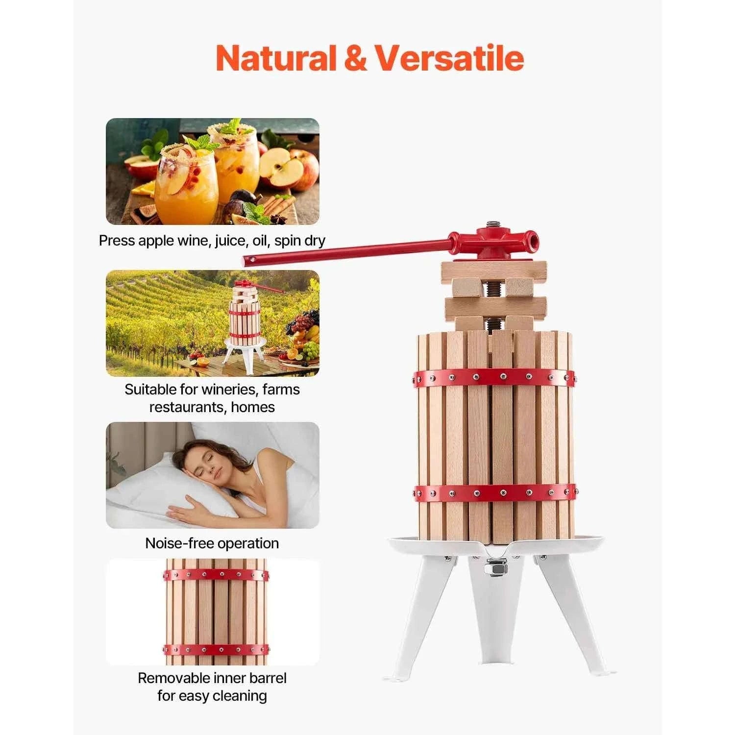 6L-18L Fruit Wine Manual Press Solid Wood Basket Juice Maker-12L / france