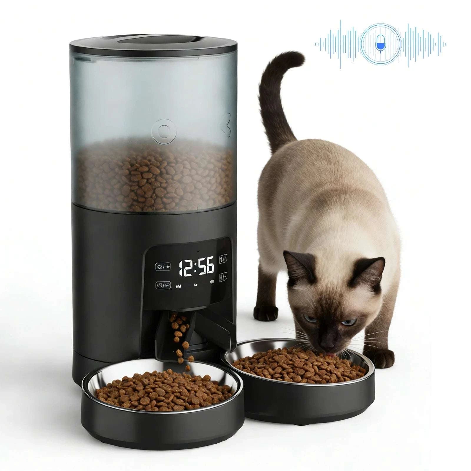 6L Automatic Cat Feeder with App Control, Dual Bowls & Timer-WHITE / 6L / United States