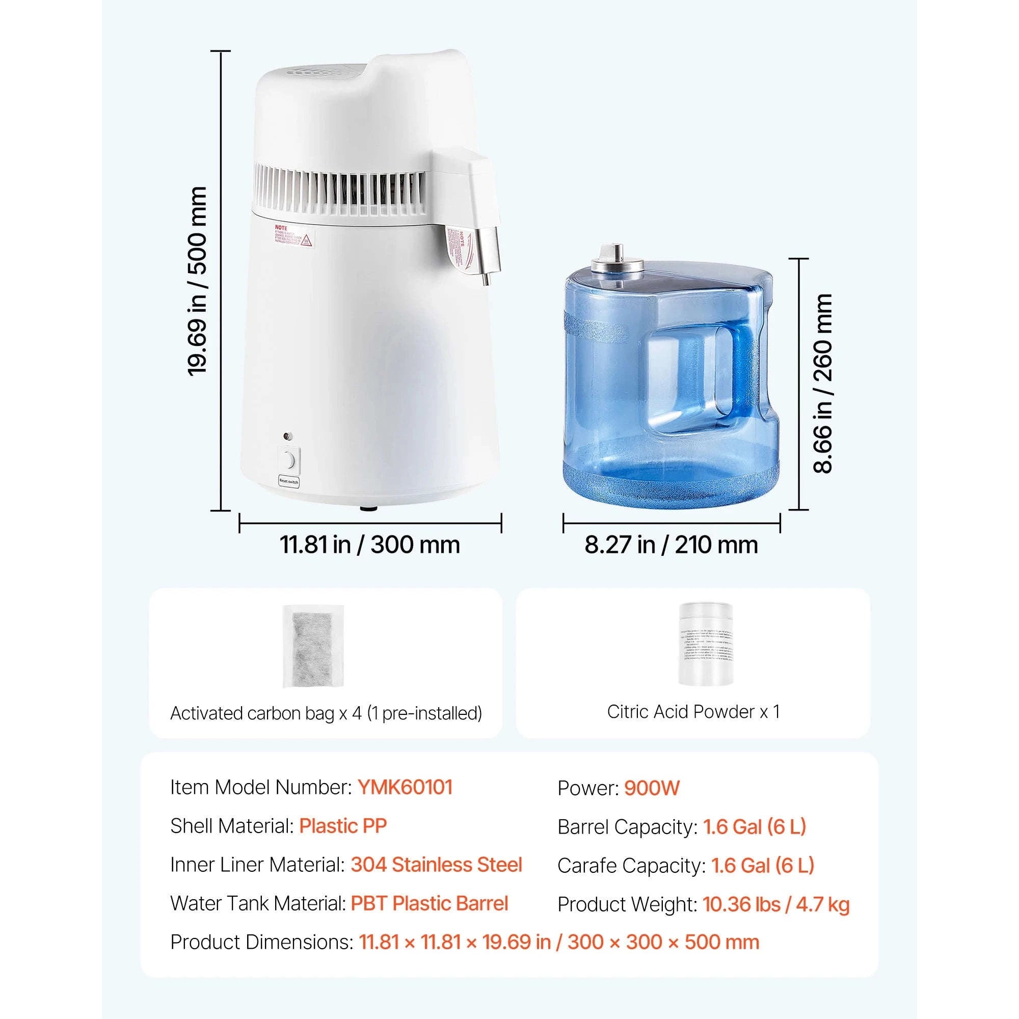 6L Countertop Water Distiller 900W White-6L White / United States