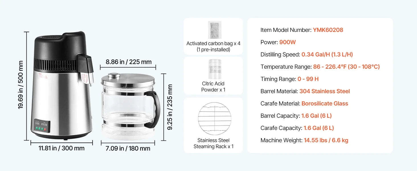 6L Countertop Water Distiller 900W White-6L White / United States