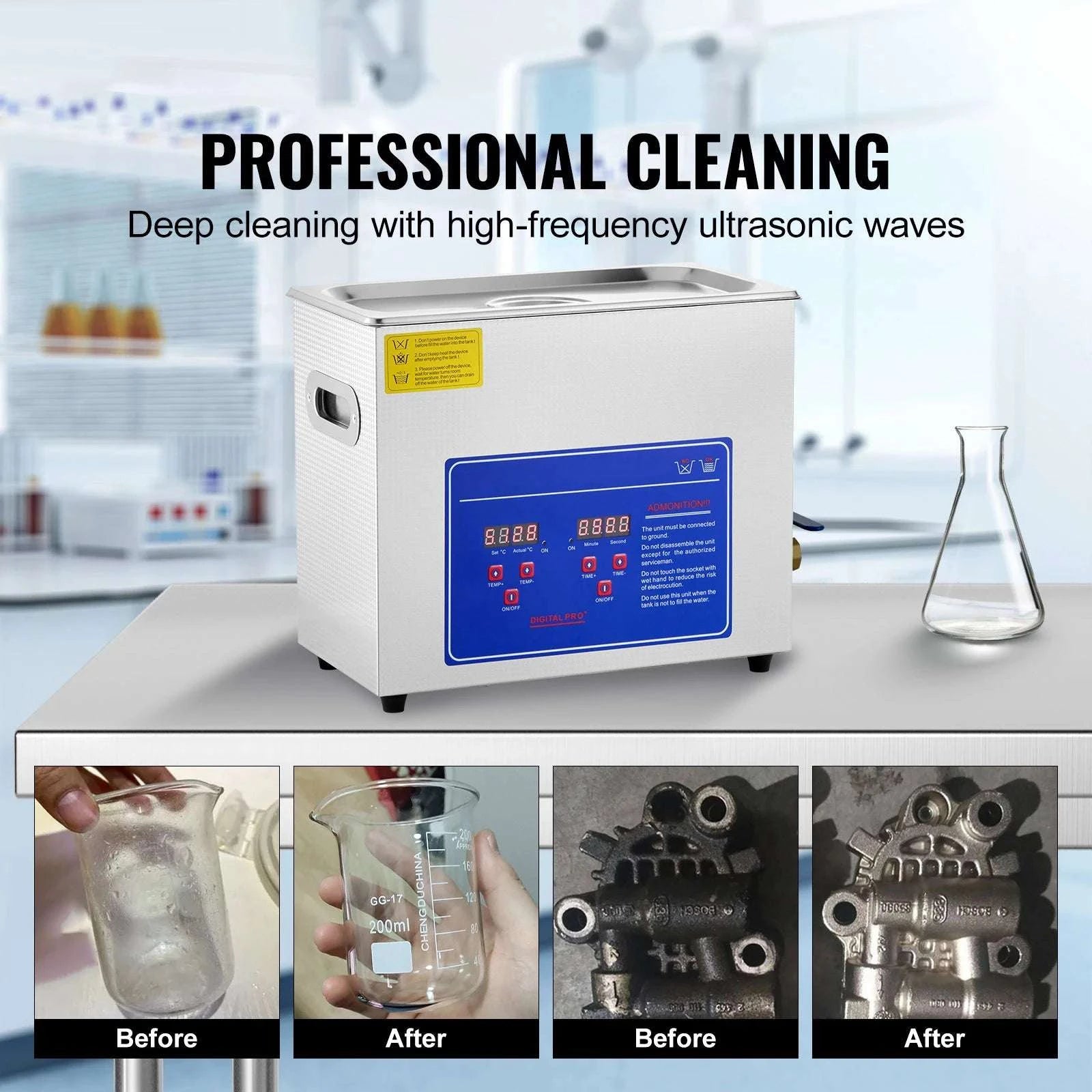 6L Ultrasonic Cleaner with Heater & Timer for Jewelry Cleaning-CZECH REPUBLIC