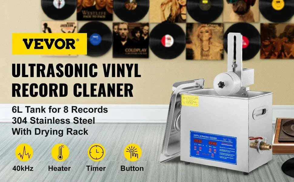 6L Ultrasonic Vinyl Record Cleaner 40kHz with Drying Rack-CZECH REPUBLIC