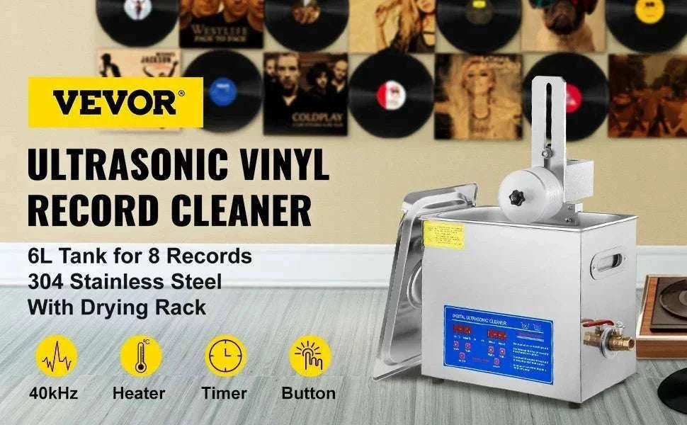 6L Ultrasonic Vinyl Record Cleaner 40kHz with Drying Rack-CZECH REPUBLIC