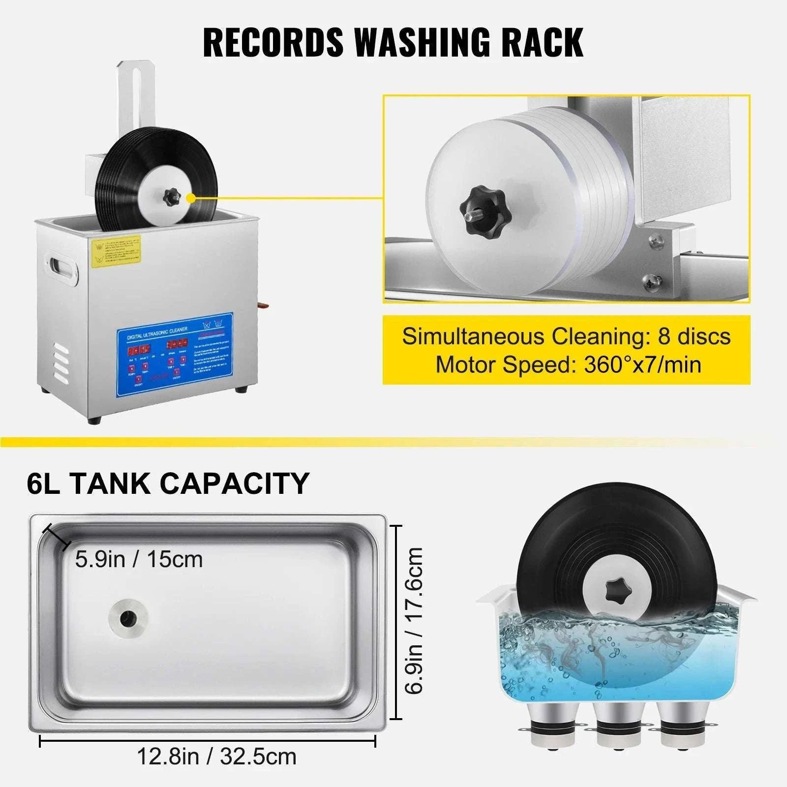 6L Ultrasonic Vinyl Record Cleaner for 7–12 Inch Records-6L / spain