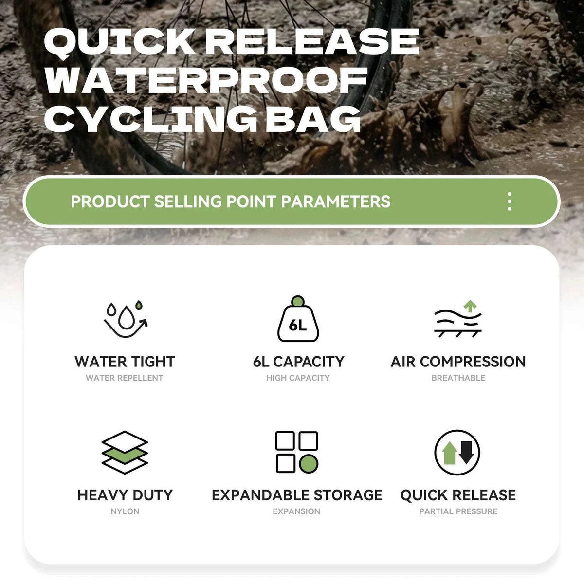 6L Waterproof Bikepacking Fork Bag with Magnetic Mount-H75