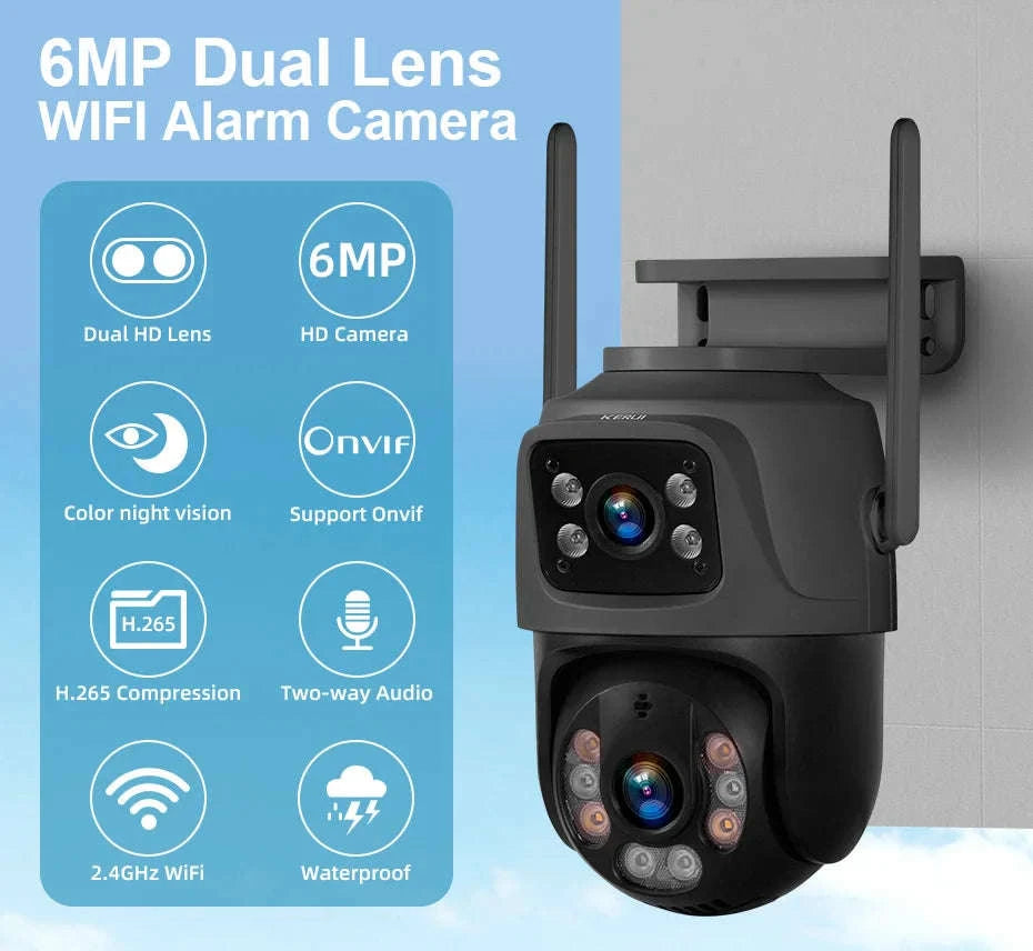 6MP Dual Lens WiFi PTZ Outdoor Security Camera with Human Detection-1pc / US Plug / United States
