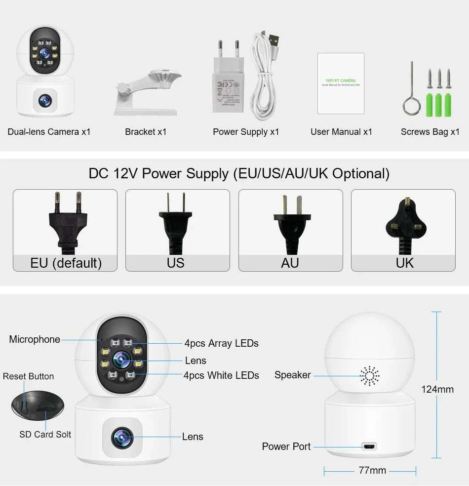 6MP Dual Lens WiFi Security Camera with Auto Tracking & Audio-6MP No Card / China Mainland