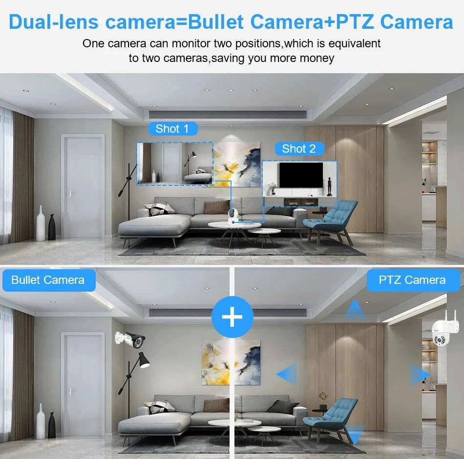 6MP Dual Lens WiFi Security Camera with Auto Tracking & Audio-6MP No Card / China Mainland