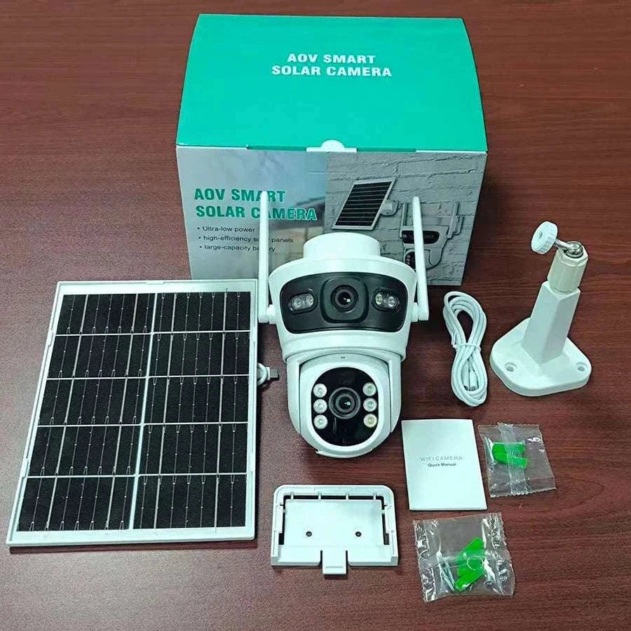 6MP Solar WiFi Security Camera Outdoor Dual Lens PTZ 360° View-Camera add 32G Card