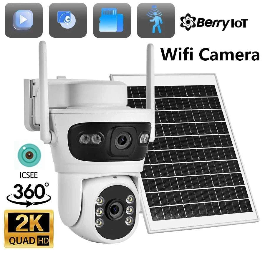 6MP Solar WiFi Security Camera Outdoor Dual Lens PTZ 360° View-Camera add 32G Card