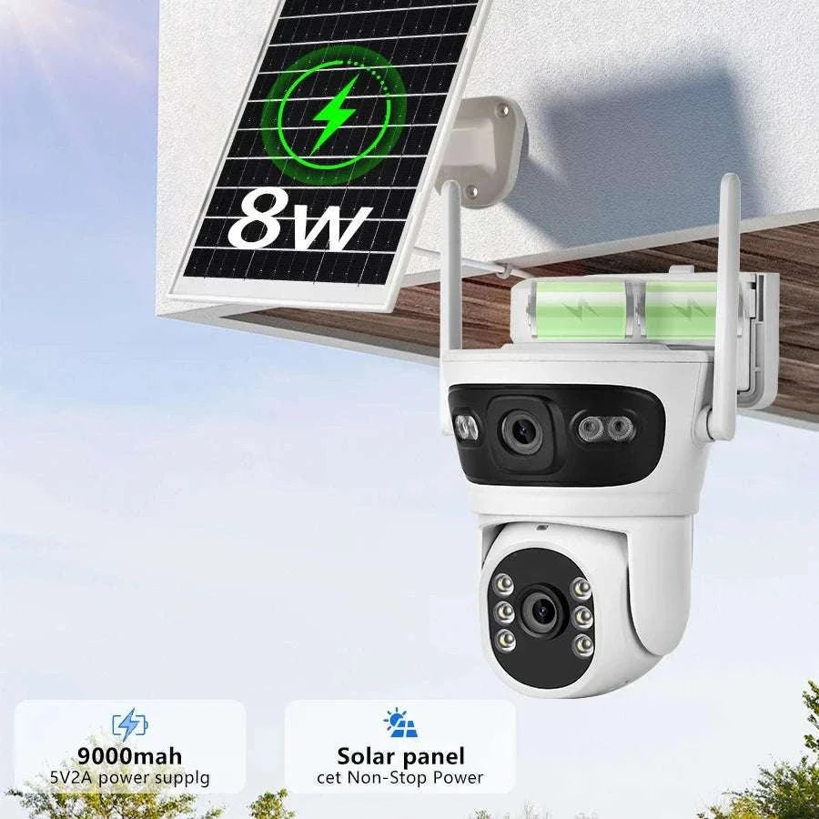 6MP Solar WiFi Security Camera Outdoor Dual Lens PTZ 360° View-Camera add 32G Card