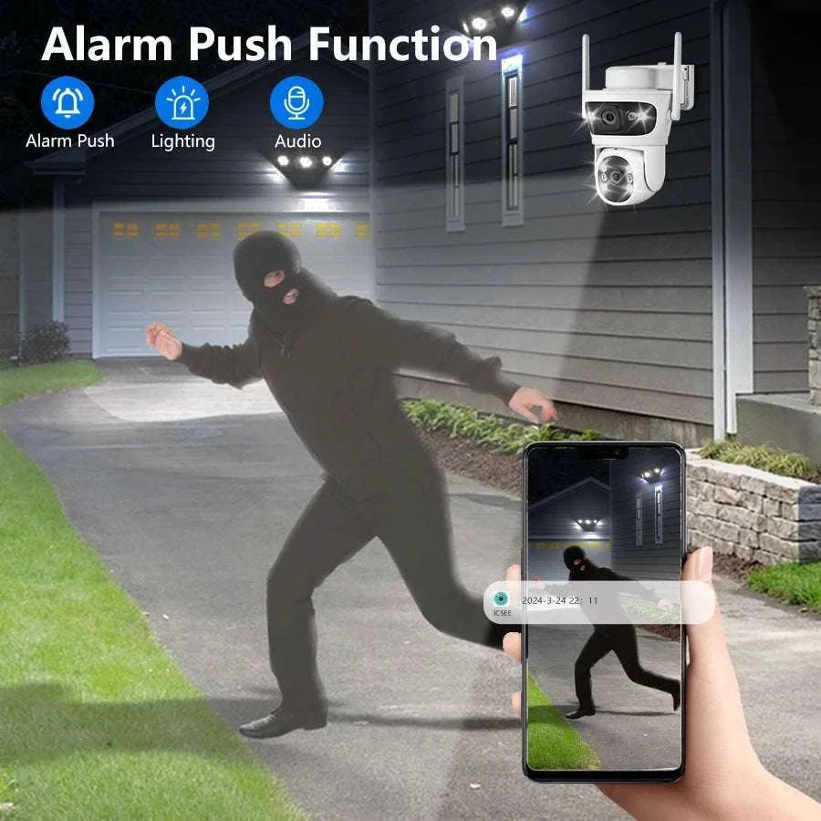 6MP Solar WiFi Security Camera Outdoor Dual Lens PTZ 360° View-Camera add 32G Card
