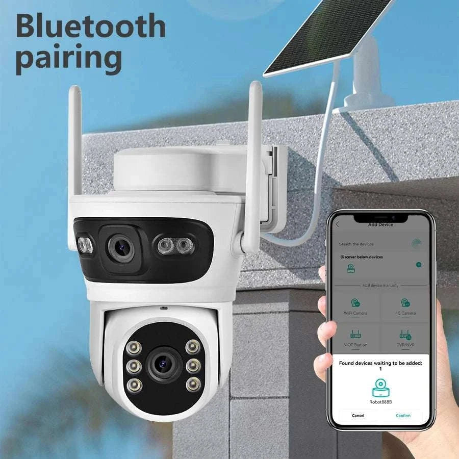 6MP Solar WiFi Security Camera Outdoor Dual Lens PTZ 360° View-Camera add 32G Card