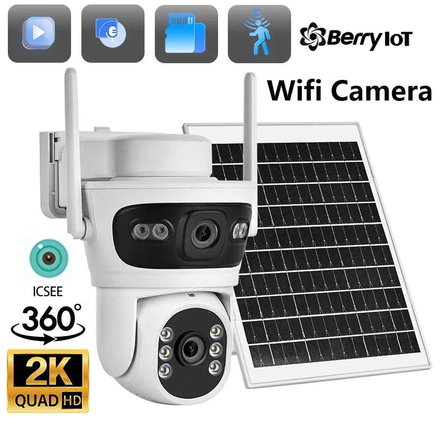 6MP Solar WiFi Security Camera Outdoor Dual Lens PTZ 360° View-Camera add 32G Card
