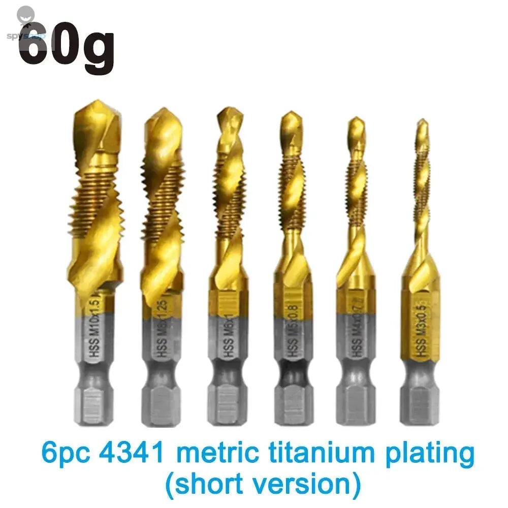 6pc High-speed Steel 4341 Titanium Plated Composite Tap Drill and Tap Integrated Machine Tap Open and Chamfer Tool Set 