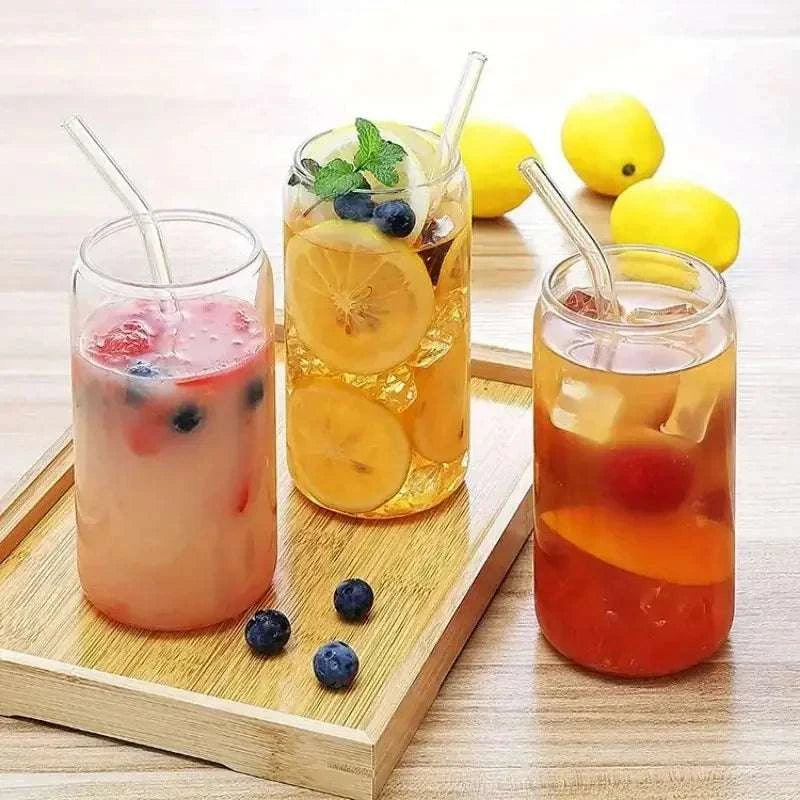 6pcs 550ml Glass Cups Set with Bamboo Lids and Glass Straws-Clear / 501-600ml / United States