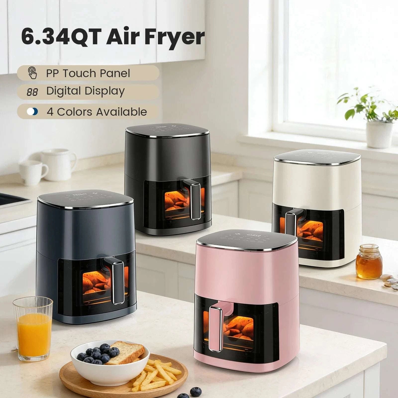 6QT Air Fryer with Window, 12-in-1 Cooking up to 400°F-