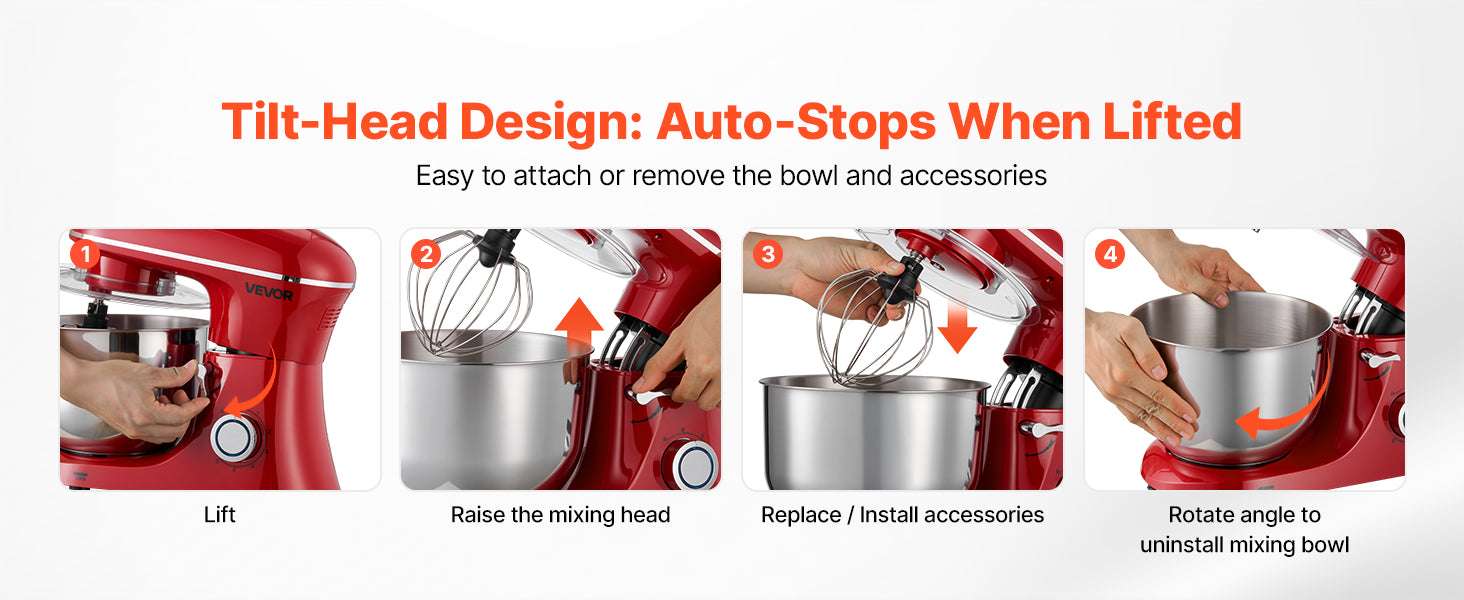 6QT Electric Stand Mixer with 6 Speeds & Stainless Steel Bowl-5.7L / United States