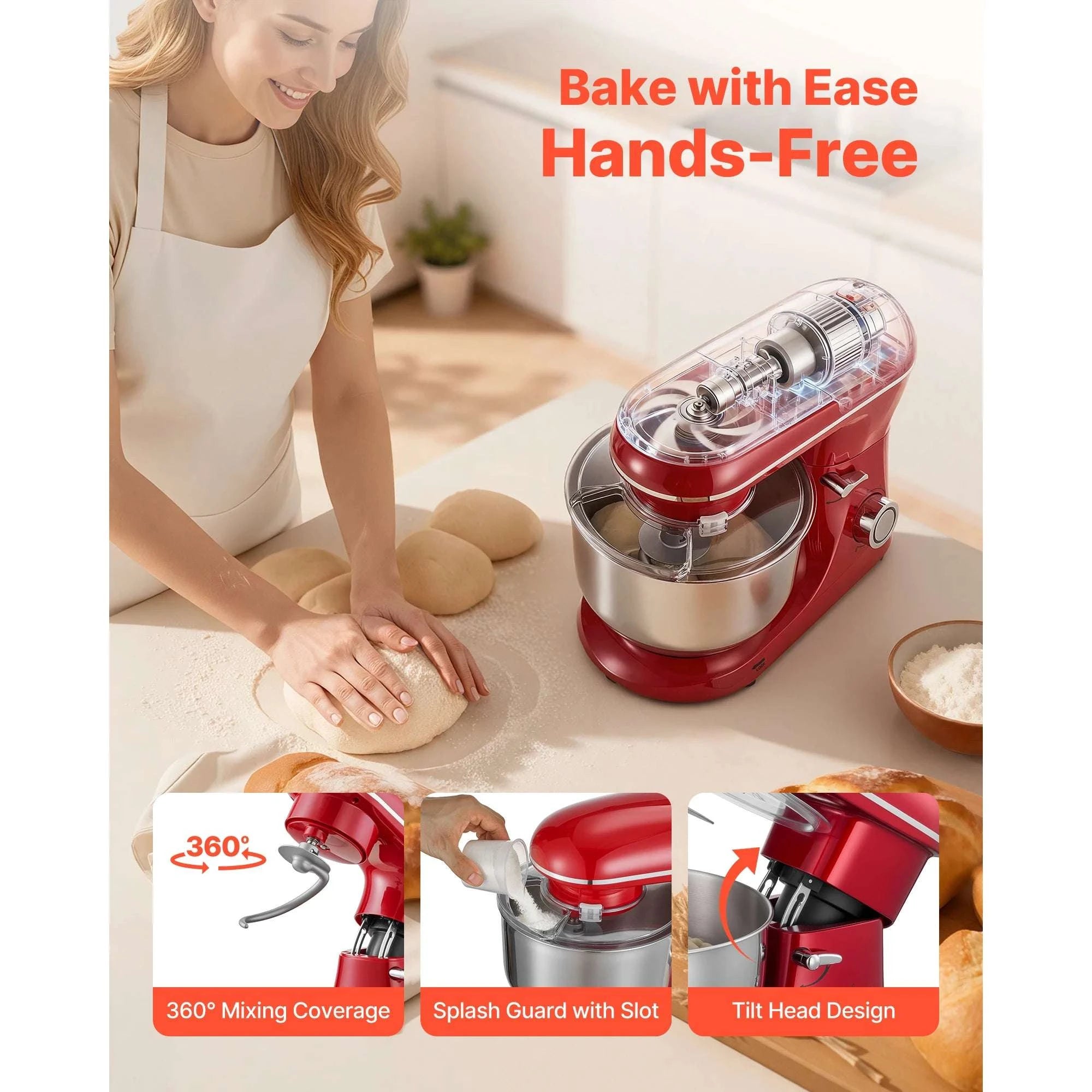 6QT Electric Stand Mixer with 6 Speeds & Stainless Steel Bowl-5.7L / United States