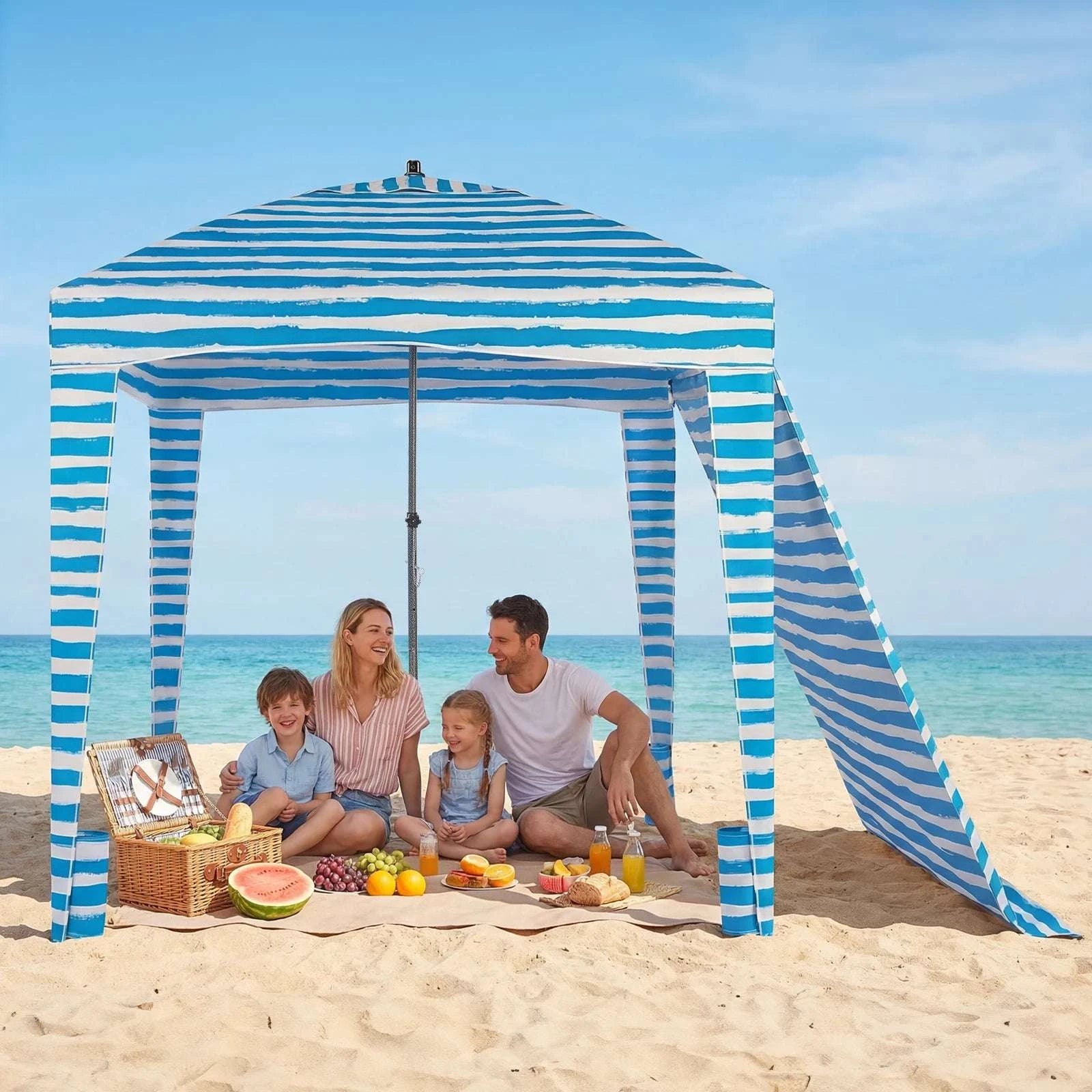 6x6 FT Beach Tent Sun Shelter with Side Wall & UPF 50+ Shade-Starfish Shell / United States