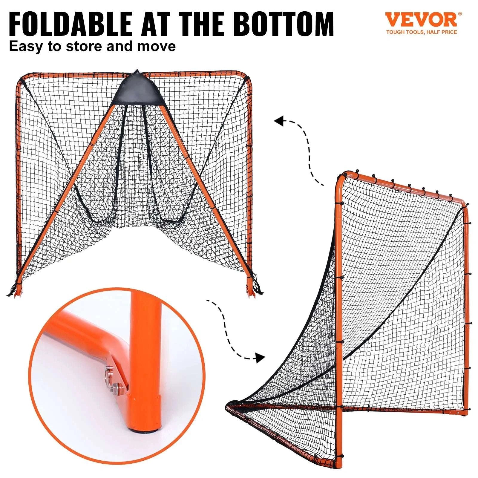 6x6 FT Folding Lacrosse Goal with Steel Frame Training Net-United States