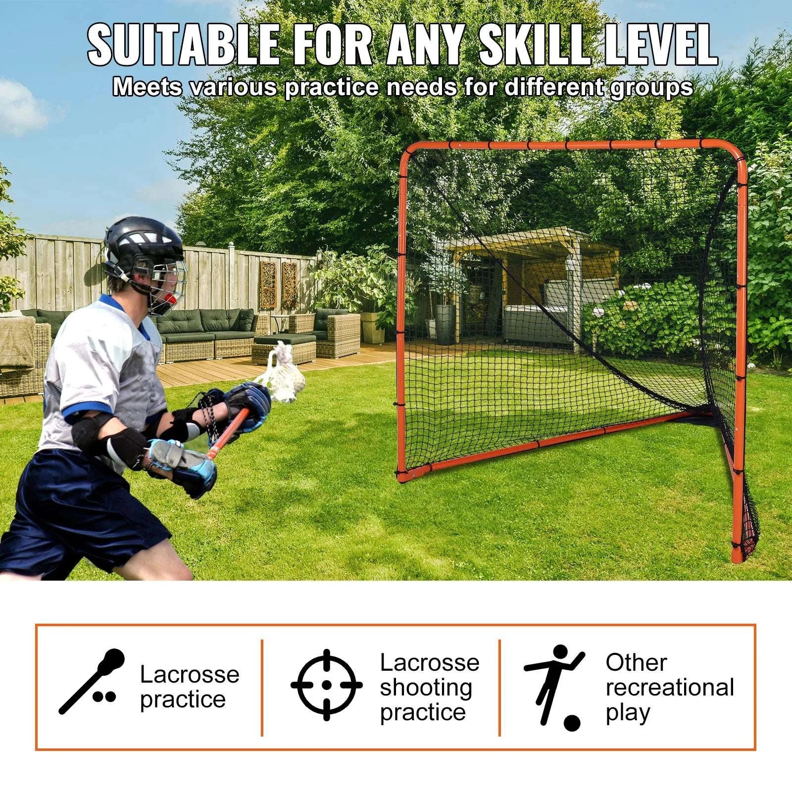 6x6 FT Folding Lacrosse Goal with Steel Frame Training Net-United States