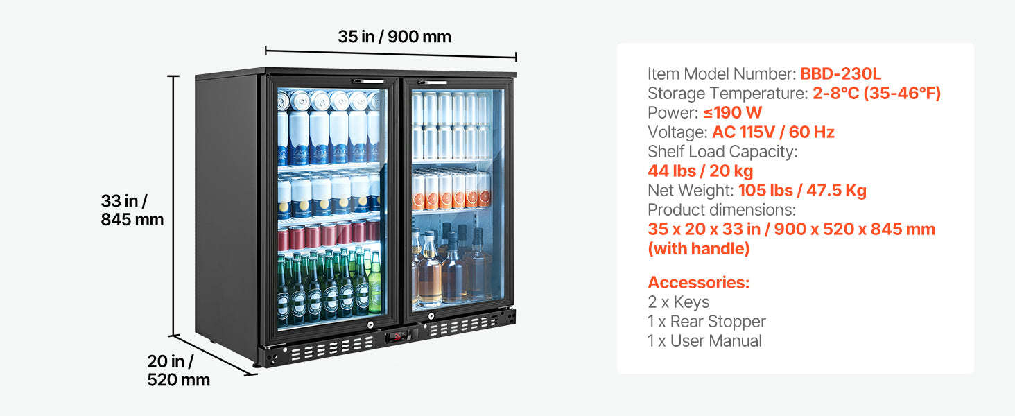 7.4/11.4 Cu. Ft. Back Bar Cooler with LED Lighting-11.4 Cu.ft. TypeA / United States