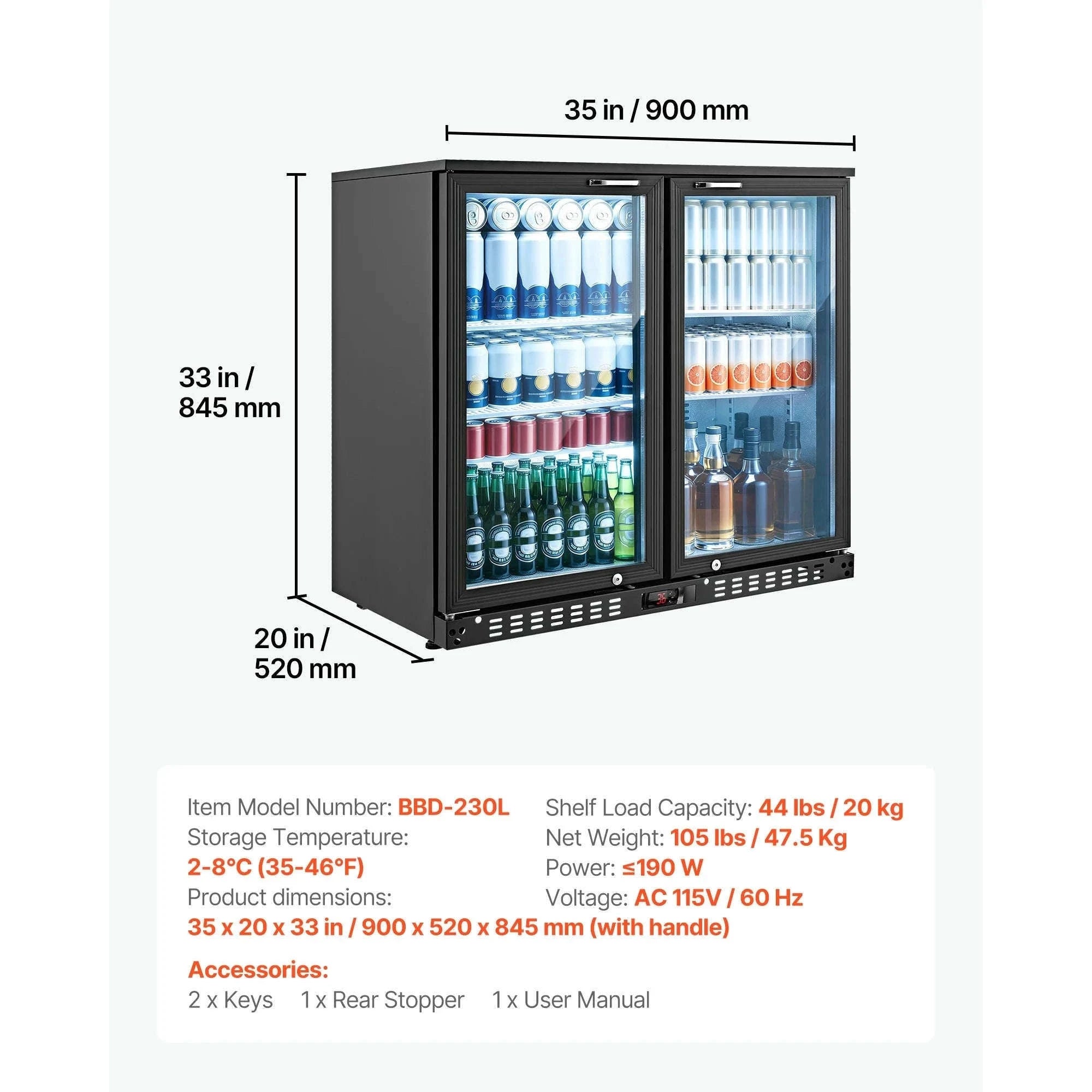 7.4/11.4 Cu. Ft. Back Bar Cooler with LED Lighting-11.4 Cu.ft. TypeA / United States