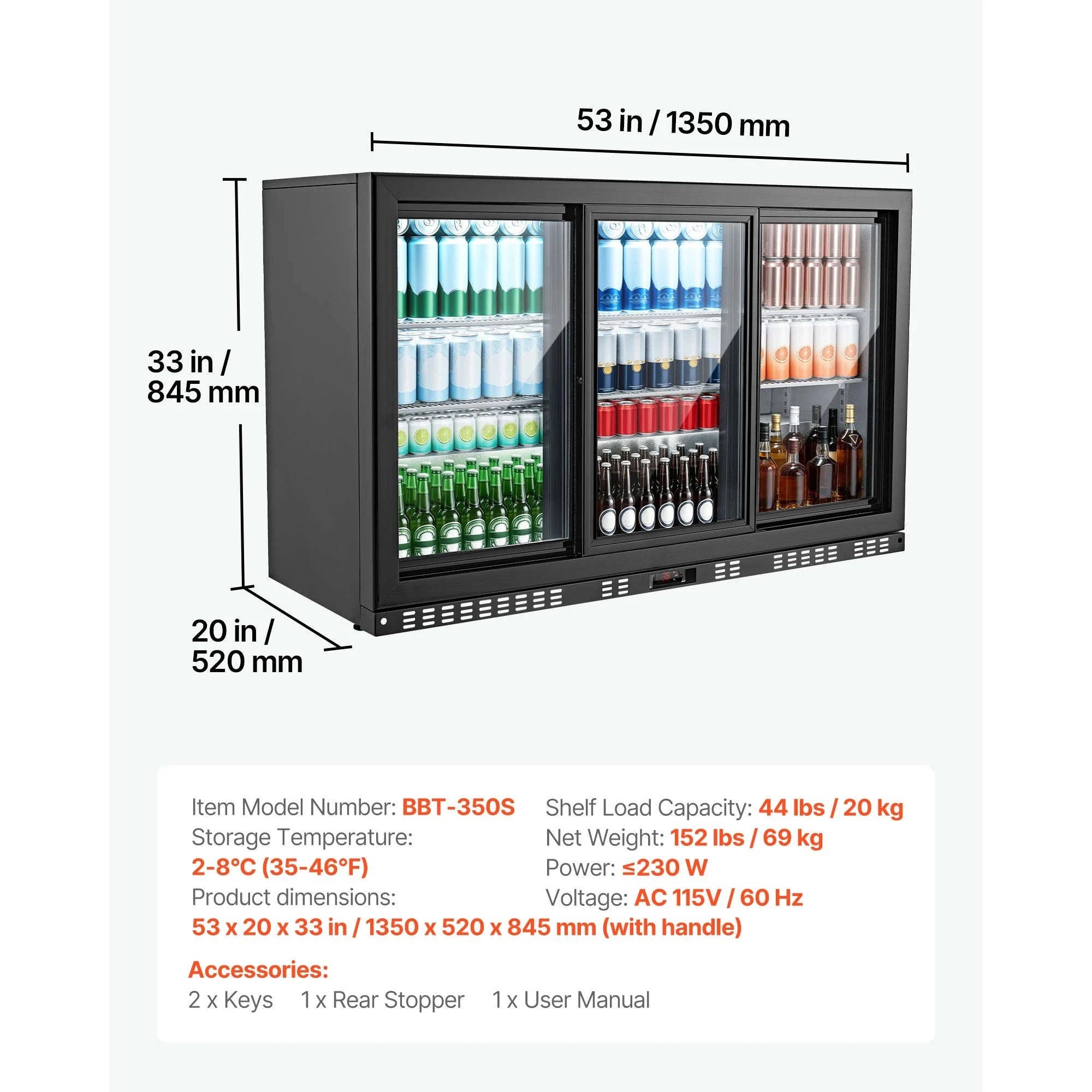 7.4/11.4 Cu. Ft. Back Bar Cooler with LED Lighting-11.4 Cu.ft. TypeA / United States