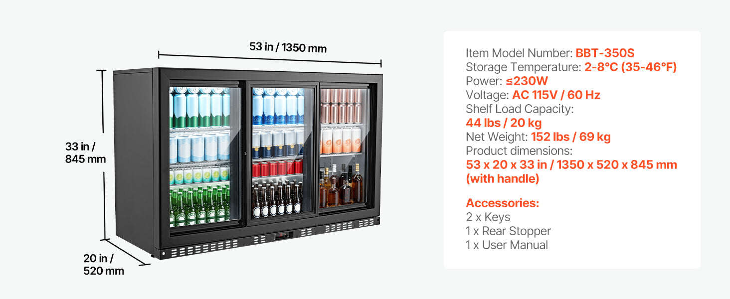 7.4/11.4 Cu. Ft. Back Bar Cooler with LED Lighting-11.4 Cu.ft. TypeA / United States