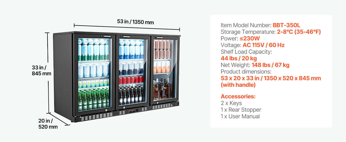7.4/11.4 Cu. Ft. Back Bar Cooler with LED Lighting-11.4 Cu.ft. TypeA / United States