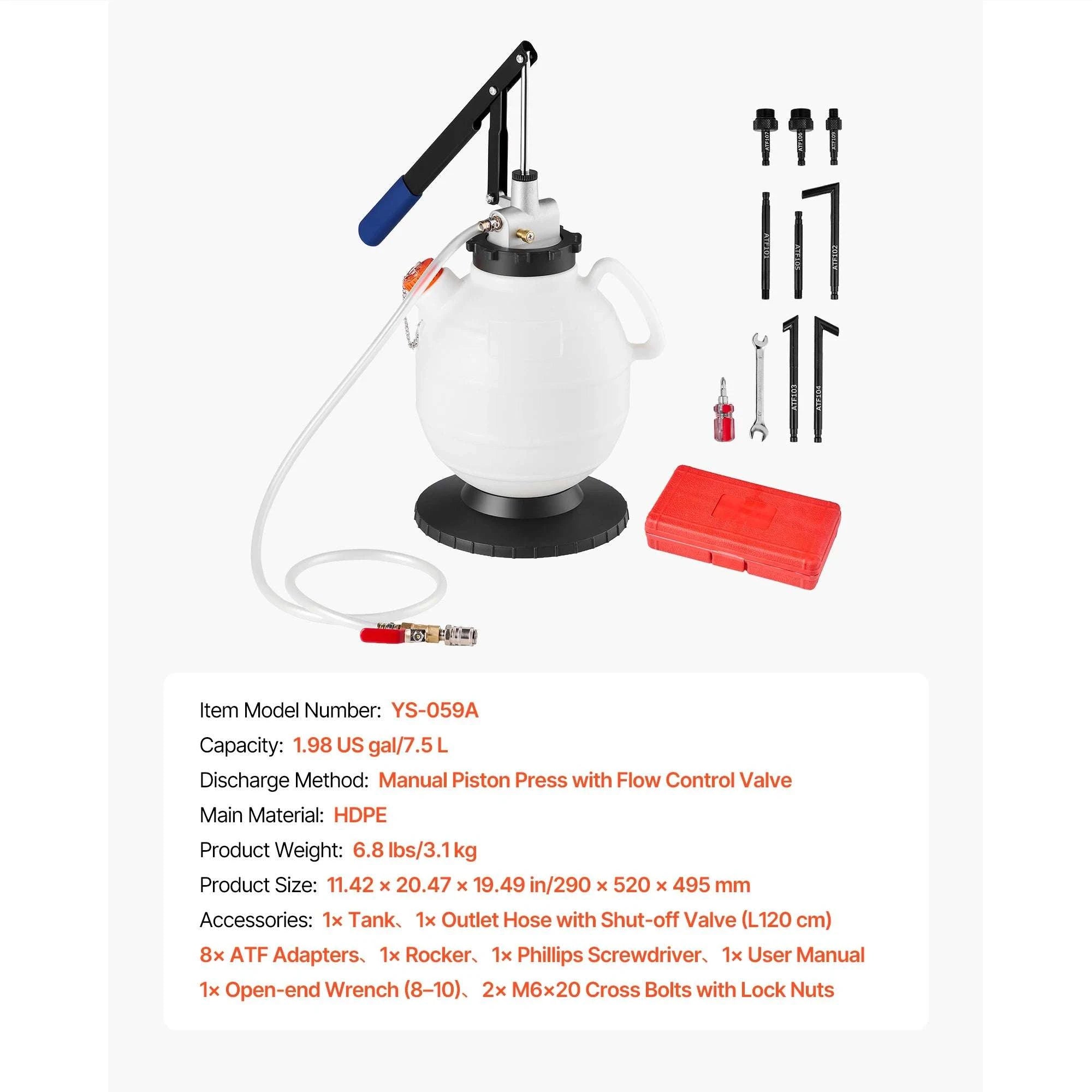 7.5L Transmission Fluid Pump with 8 ATF Adapters & 47in Hose-7.5L NEW / france