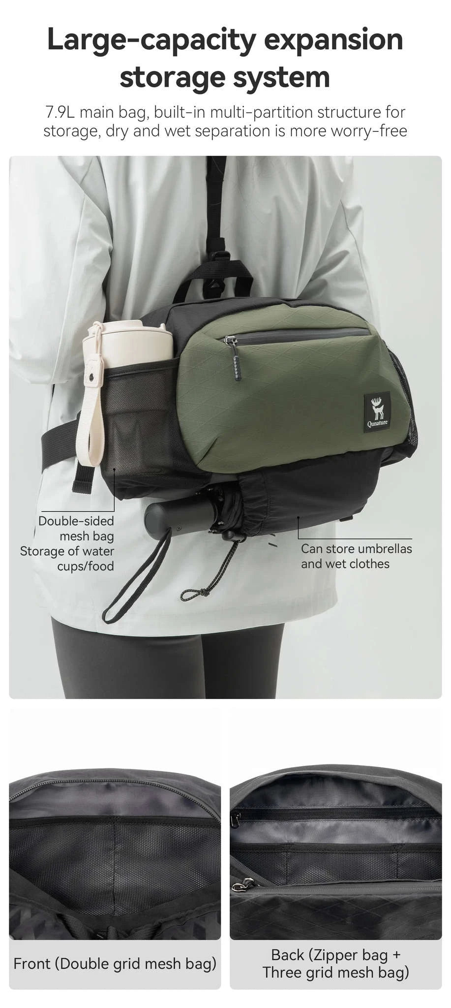 7.9L Lightweight Hiking Backpack with Detachable Strap-YB003-GN